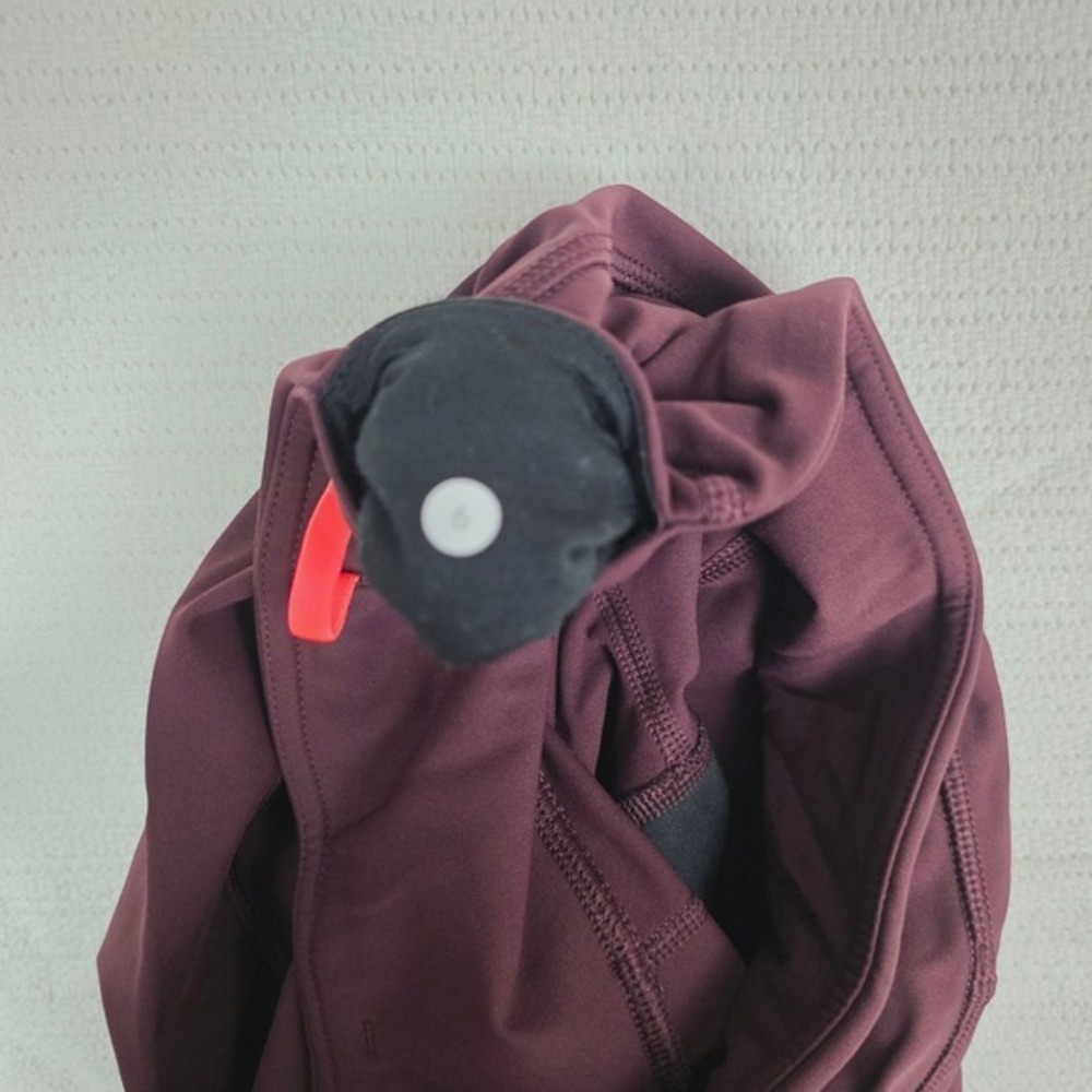 Lululemon Tight Stuff Tight Burgundy Mesh Panel Running Leggings Pink Zip Size 6 - Picture 11 of 11